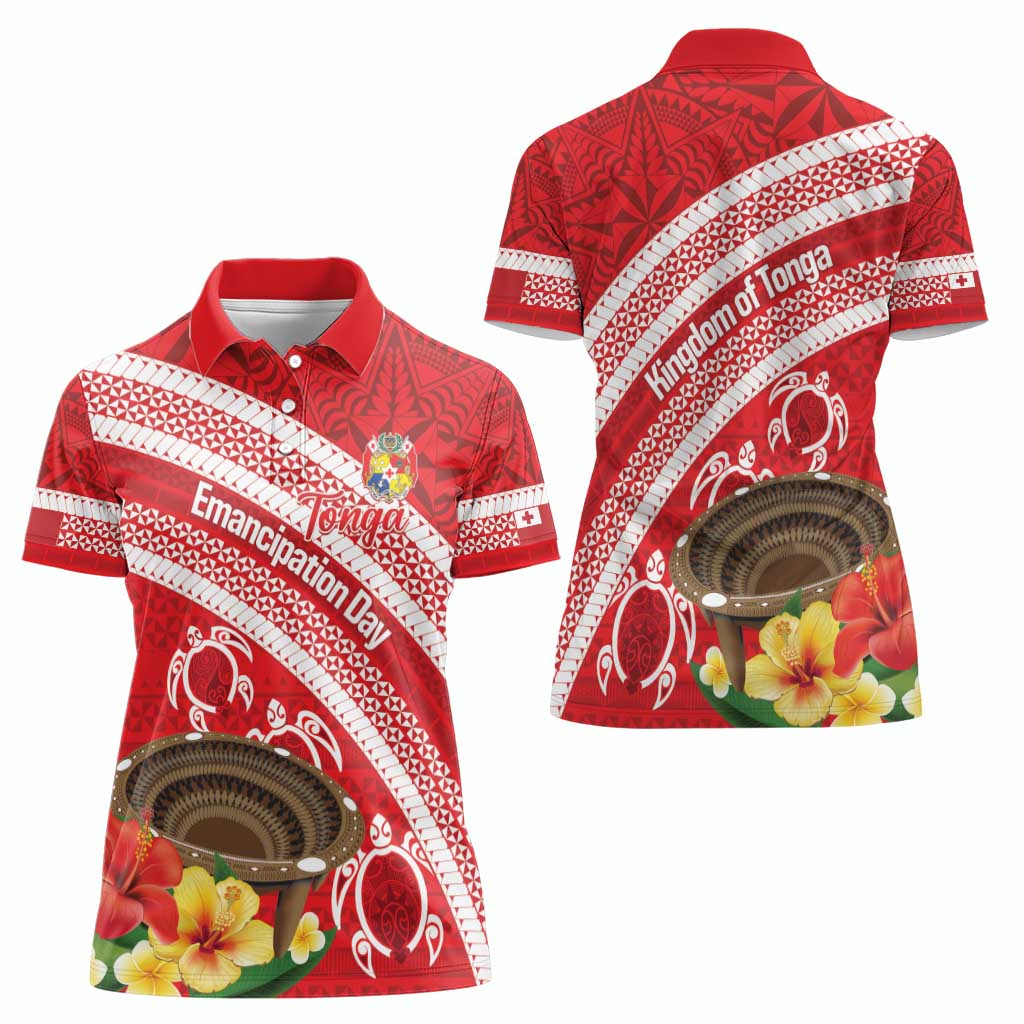 Kingdom Of Tonga Emancipation Day Women Polo Shirt Tongan Ngatu With Kumete Red LT14 - Polynesian Pride