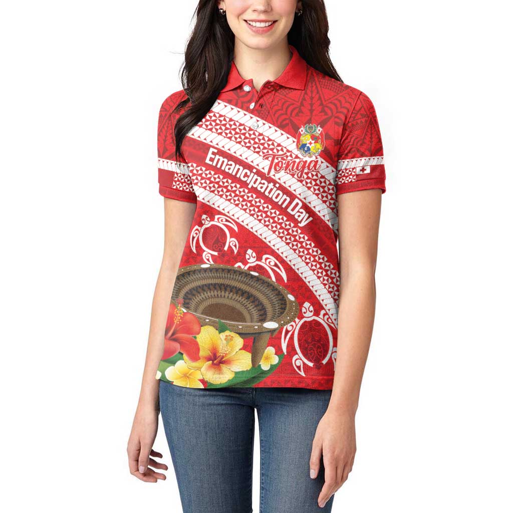 Kingdom Of Tonga Emancipation Day Women Polo Shirt Tongan Ngatu With Kumete Red LT14 - Polynesian Pride