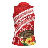 Kingdom Of Tonga Emancipation Day Women Sleeveless Polo Shirt Tongan Ngatu With Kumete Red LT14 - Polynesian Pride