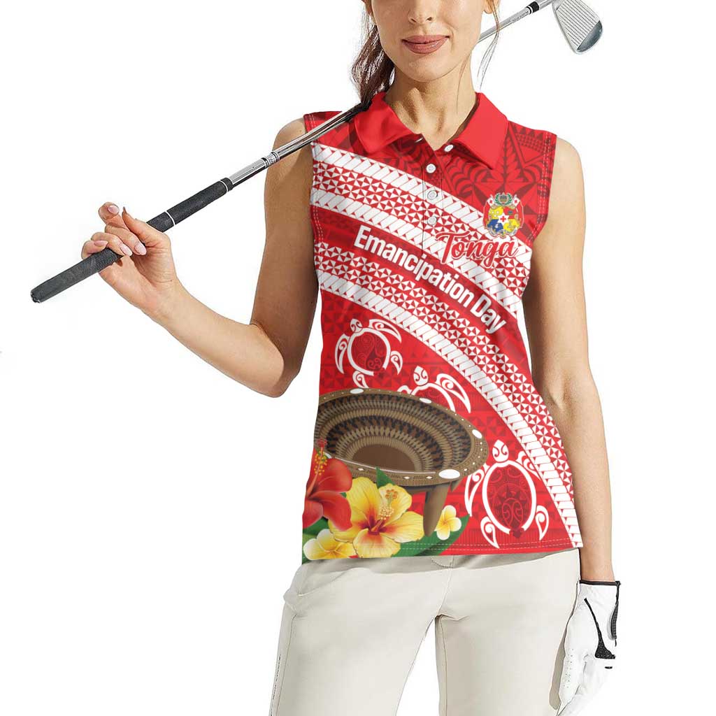 Kingdom Of Tonga Emancipation Day Women Sleeveless Polo Shirt Tongan Ngatu With Kumete Red LT14 - Polynesian Pride
