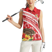 Kingdom Of Tonga Emancipation Day Women Sleeveless Polo Shirt Tongan Ngatu With Kumete Red LT14 - Polynesian Pride