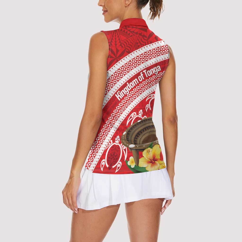 Kingdom Of Tonga Emancipation Day Women Sleeveless Polo Shirt Tongan Ngatu With Kumete Red LT14 - Polynesian Pride