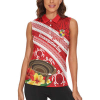 Kingdom Of Tonga Emancipation Day Women Sleeveless Polo Shirt Tongan Ngatu With Kumete Red LT14 - Polynesian Pride