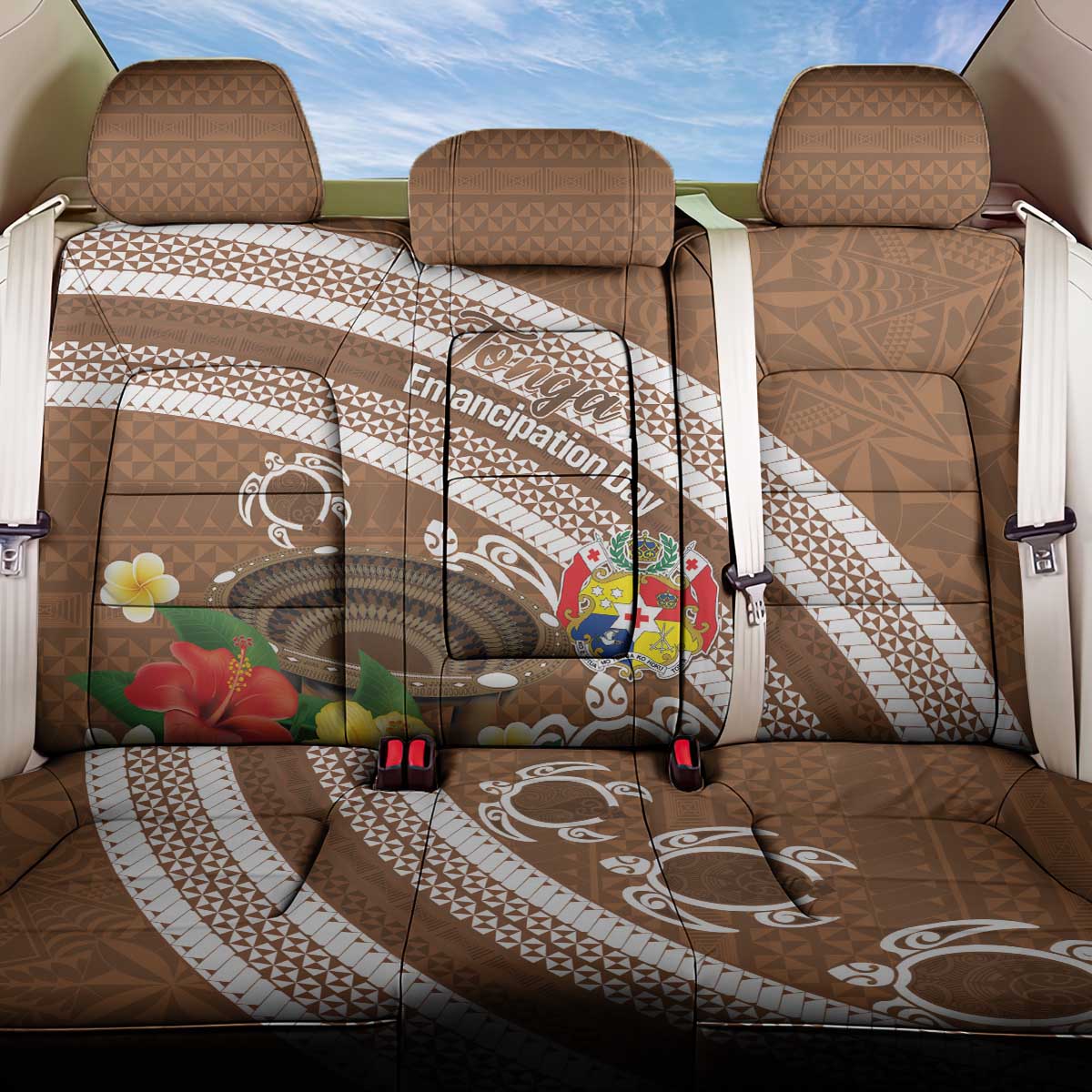 Kingdom Of Tonga Emancipation Day Back Car Seat Cover Tongan Ngatu With Kumete Brown LT14 One Size Brown - Polynesian Pride
