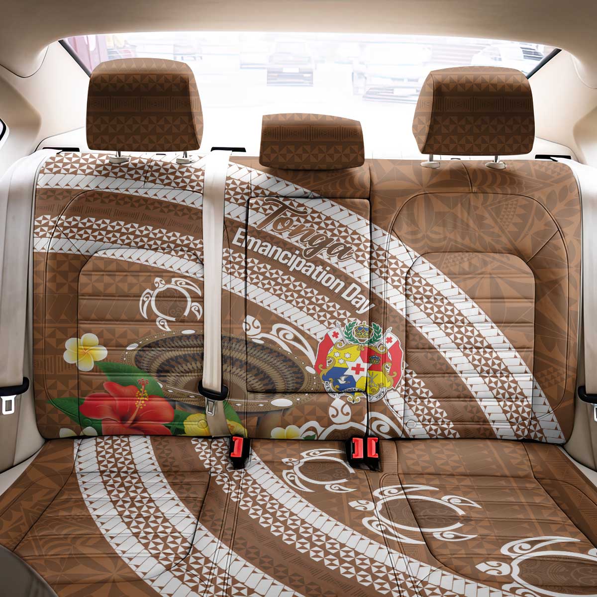 Kingdom Of Tonga Emancipation Day Back Car Seat Cover Tongan Ngatu With Kumete Brown LT14 - Polynesian Pride