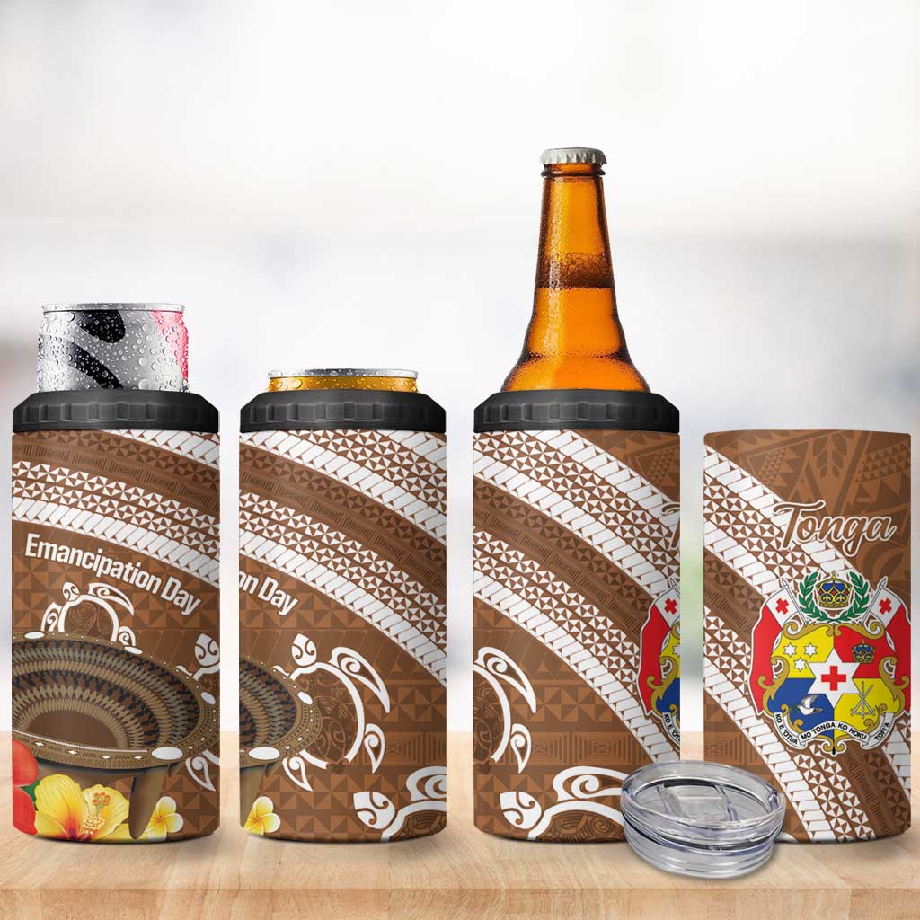 Kingdom Of Tonga Emancipation Day 4 in 1 Can Cooler Tumbler Tongan Ngatu With Kumete Brown LT14 - Polynesian Pride