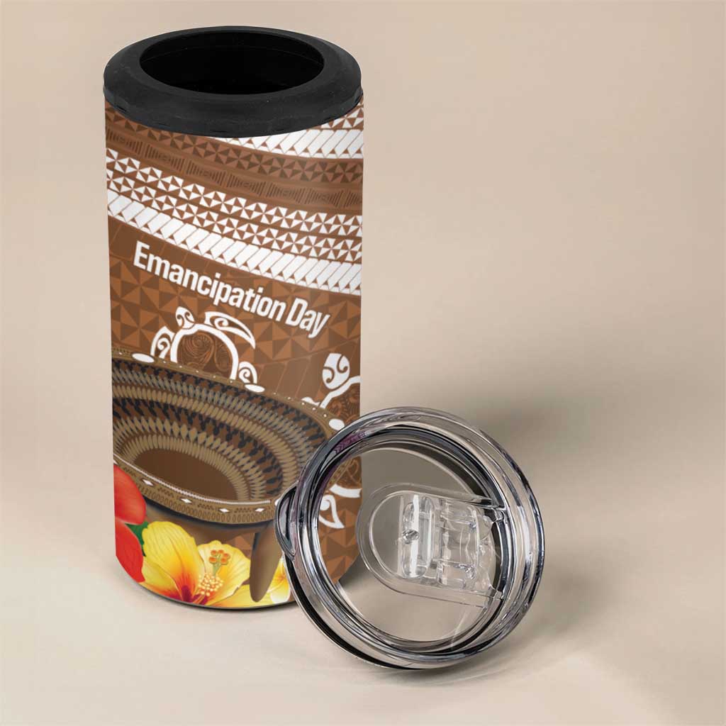 Kingdom Of Tonga Emancipation Day 4 in 1 Can Cooler Tumbler Tongan Ngatu With Kumete Brown LT14 - Polynesian Pride