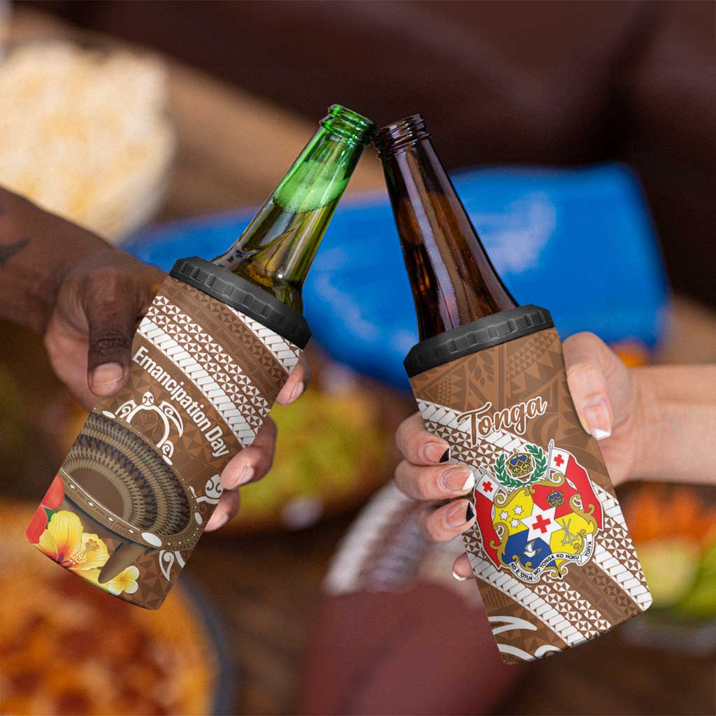 Kingdom Of Tonga Emancipation Day 4 in 1 Can Cooler Tumbler Tongan Ngatu With Kumete Brown LT14 - Polynesian Pride