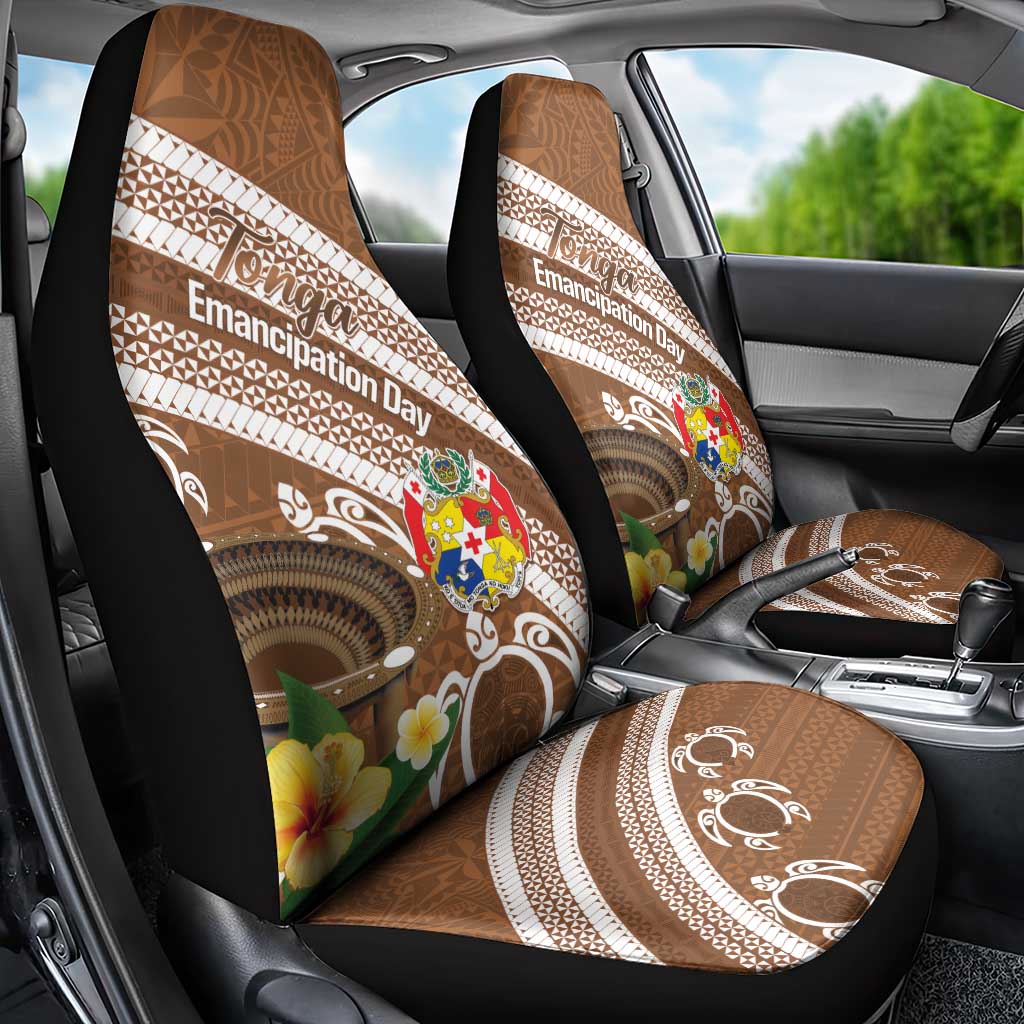 Kingdom Of Tonga Emancipation Day Car Seat Cover Tongan Ngatu With Kumete Brown LT14 - Polynesian Pride