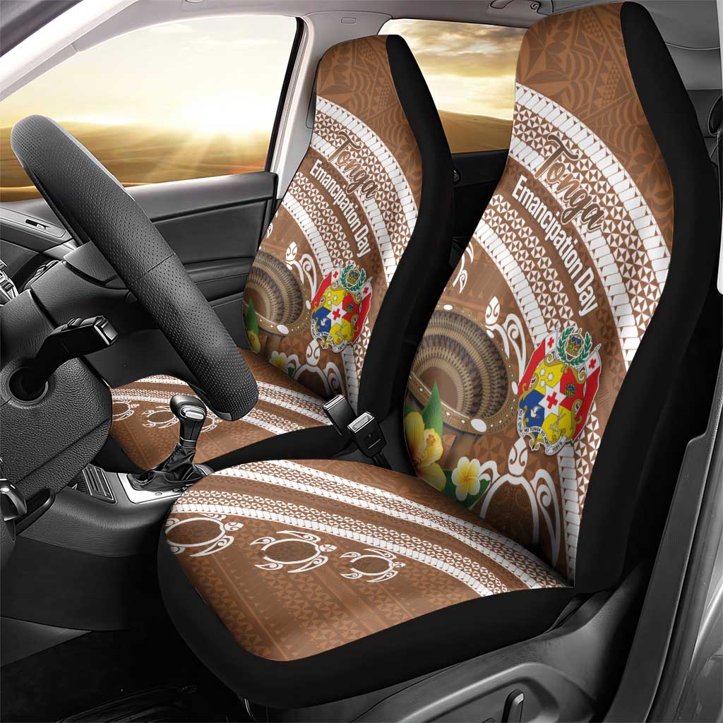 Kingdom Of Tonga Emancipation Day Car Seat Cover Tongan Ngatu With Kumete Brown LT14 - Polynesian Pride