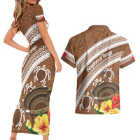 Kingdom Of Tonga Emancipation Day Couples Matching Short Sleeve Bodycon Dress and Hawaiian Shirt Tongan Ngatu With Kumete Brown LT14 - Polynesian Pride