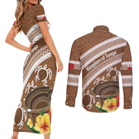 Kingdom Of Tonga Emancipation Day Couples Matching Short Sleeve Bodycon Dress and Long Sleeve Button Shirt Tongan Ngatu With Kumete Brown LT14 - Polynesian Pride
