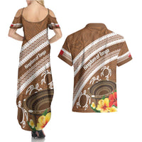 Kingdom Of Tonga Emancipation Day Couples Matching Summer Maxi Dress and Hawaiian Shirt Tongan Ngatu With Kumete Brown LT14 - Polynesian Pride