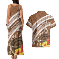 Kingdom Of Tonga Emancipation Day Couples Matching Tank Maxi Dress and Hawaiian Shirt Tongan Ngatu With Kumete Brown LT14 - Polynesian Pride