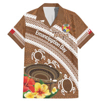 Kingdom Of Tonga Emancipation Day Family Matching Mermaid Dress and Hawaiian Shirt Tongan Ngatu With Kumete Brown LT14 Dad's Shirt - Short Sleeve Brown - Polynesian Pride