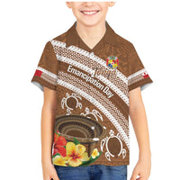 Kingdom Of Tonga Emancipation Day Family Matching Mermaid Dress and Hawaiian Shirt Tongan Ngatu With Kumete Brown LT14 Son's Shirt Brown - Polynesian Pride