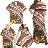 Kingdom Of Tonga Emancipation Day Family Matching Off Shoulder Maxi Dress and Hawaiian Shirt Tongan Ngatu With Kumete Brown LT14 - Polynesian Pride