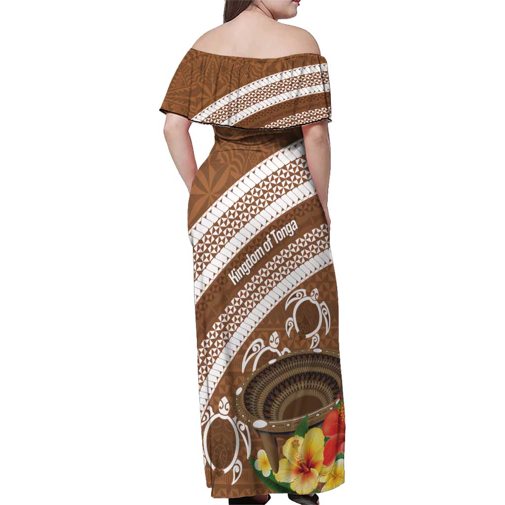 Kingdom Of Tonga Emancipation Day Family Matching Off Shoulder Maxi Dress and Hawaiian Shirt Tongan Ngatu With Kumete Brown LT14 - Polynesian Pride
