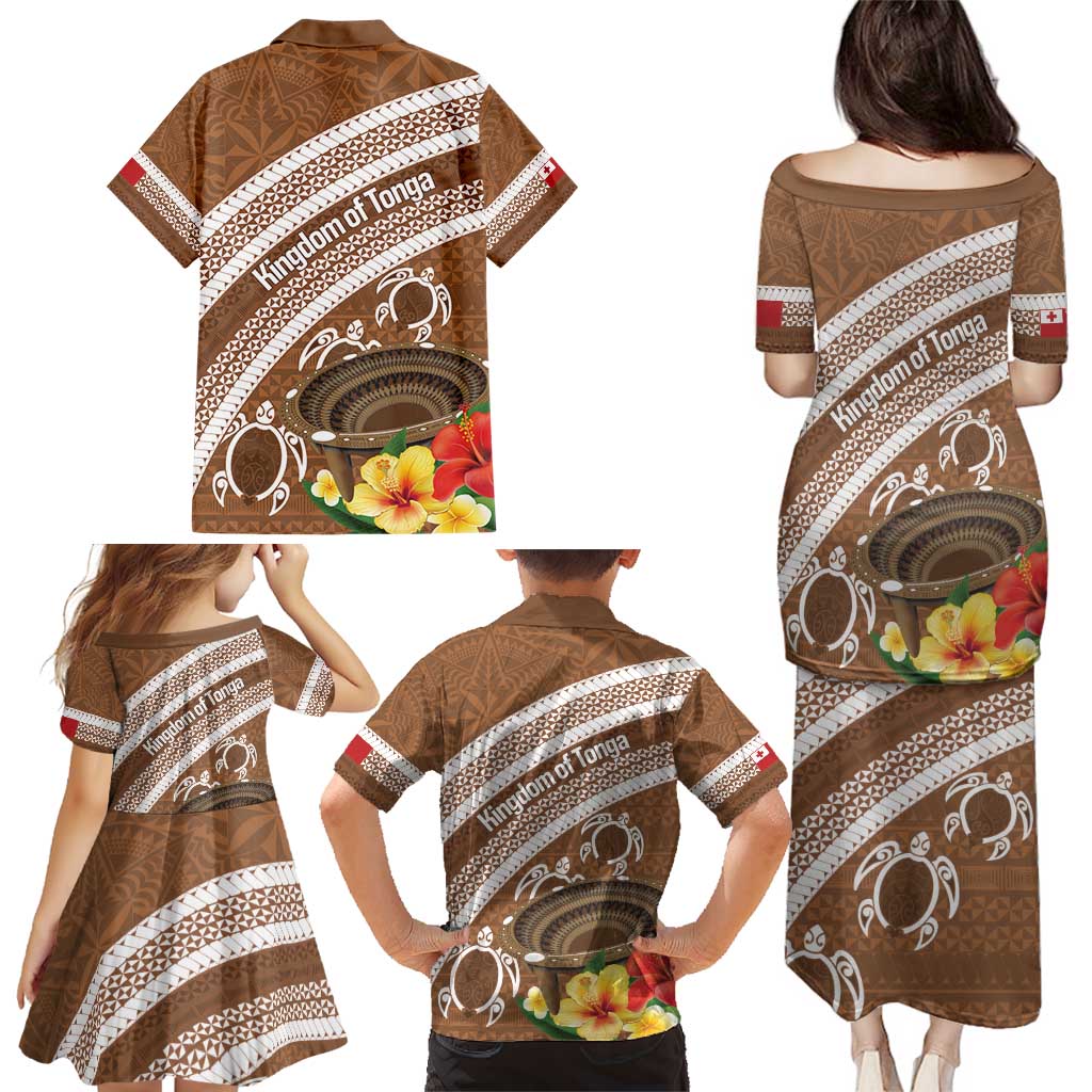 Kingdom Of Tonga Emancipation Day Family Matching Puletasi and Hawaiian Shirt Tongan Ngatu With Kumete Brown LT14 - Polynesian Pride