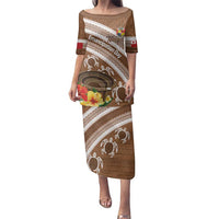 Kingdom Of Tonga Emancipation Day Family Matching Puletasi and Hawaiian Shirt Tongan Ngatu With Kumete Brown LT14 Mom's Dress Brown - Polynesian Pride