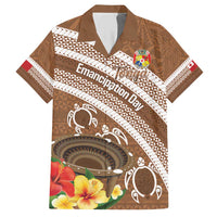 Kingdom Of Tonga Emancipation Day Family Matching Short Sleeve Bodycon Dress and Hawaiian Shirt Tongan Ngatu With Kumete Brown LT14 Dad's Shirt - Short Sleeve Brown - Polynesian Pride