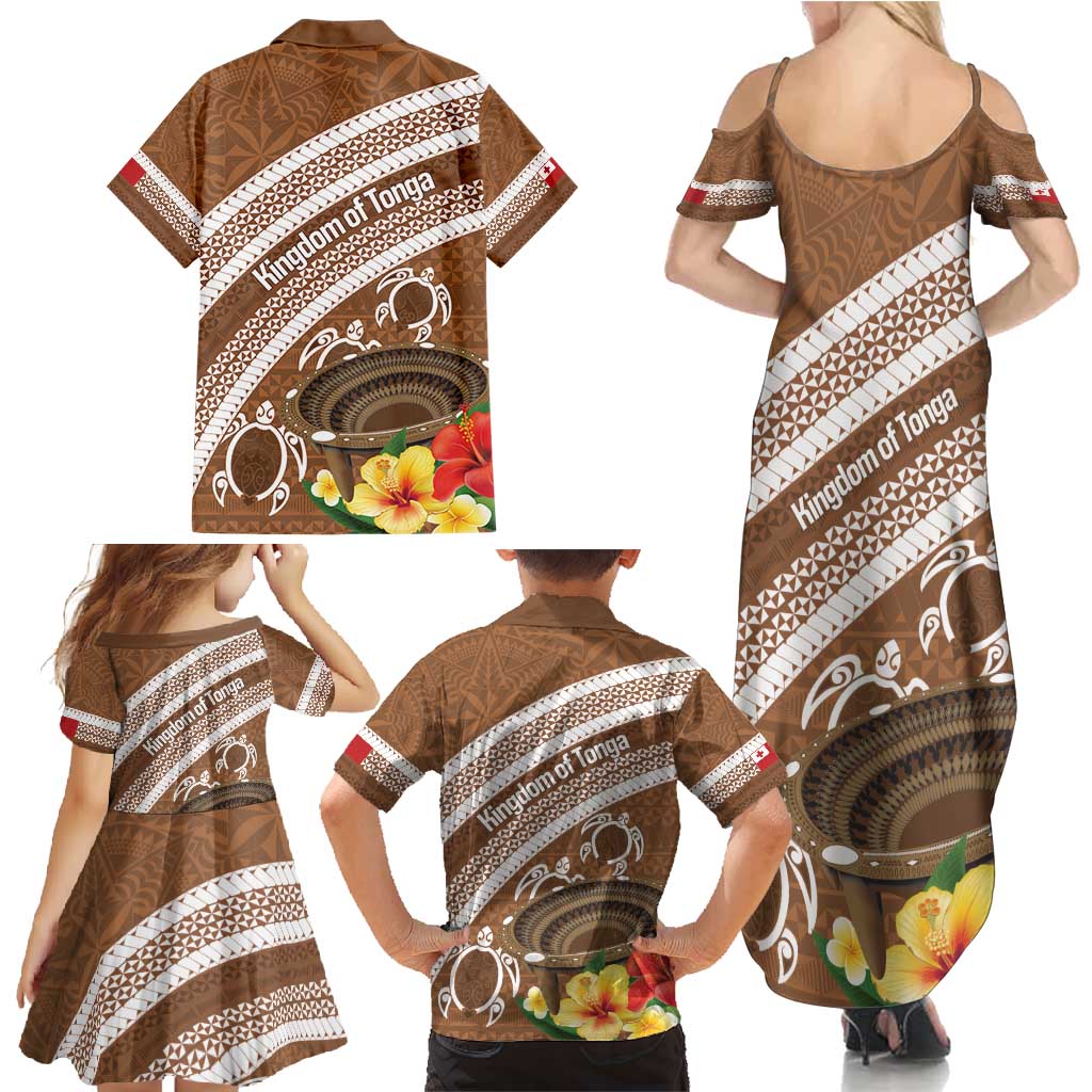 Kingdom Of Tonga Emancipation Day Family Matching Summer Maxi Dress and Hawaiian Shirt Tongan Ngatu With Kumete Brown LT14 - Polynesian Pride