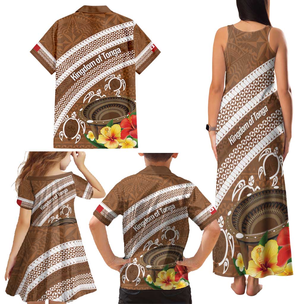 Kingdom Of Tonga Emancipation Day Family Matching Tank Maxi Dress and Hawaiian Shirt Tongan Ngatu With Kumete Brown LT14 - Polynesian Pride