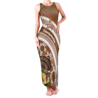 Kingdom Of Tonga Emancipation Day Family Matching Tank Maxi Dress and Hawaiian Shirt Tongan Ngatu With Kumete Brown LT14 Mom's Dress Brown - Polynesian Pride