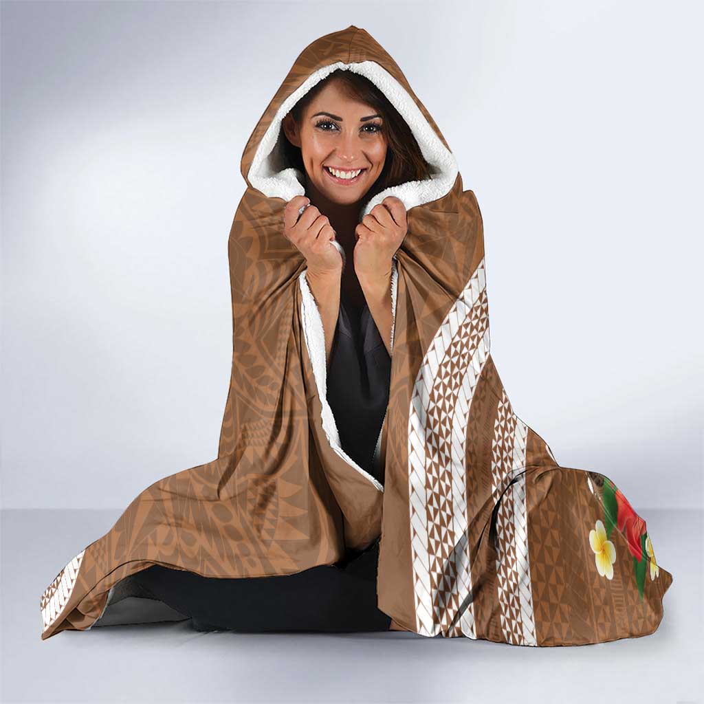 Kingdom Of Tonga Emancipation Day Hooded Blanket Tongan Ngatu With Kumete Brown LT14 - Polynesian Pride