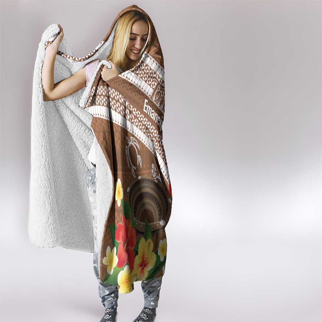 Kingdom Of Tonga Emancipation Day Hooded Blanket Tongan Ngatu With Kumete Brown LT14 - Polynesian Pride