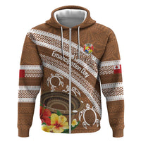 Kingdom Of Tonga Emancipation Day Hoodie Tongan Ngatu With Kumete Brown LT14 Zip Hoodie Brown - Polynesian Pride