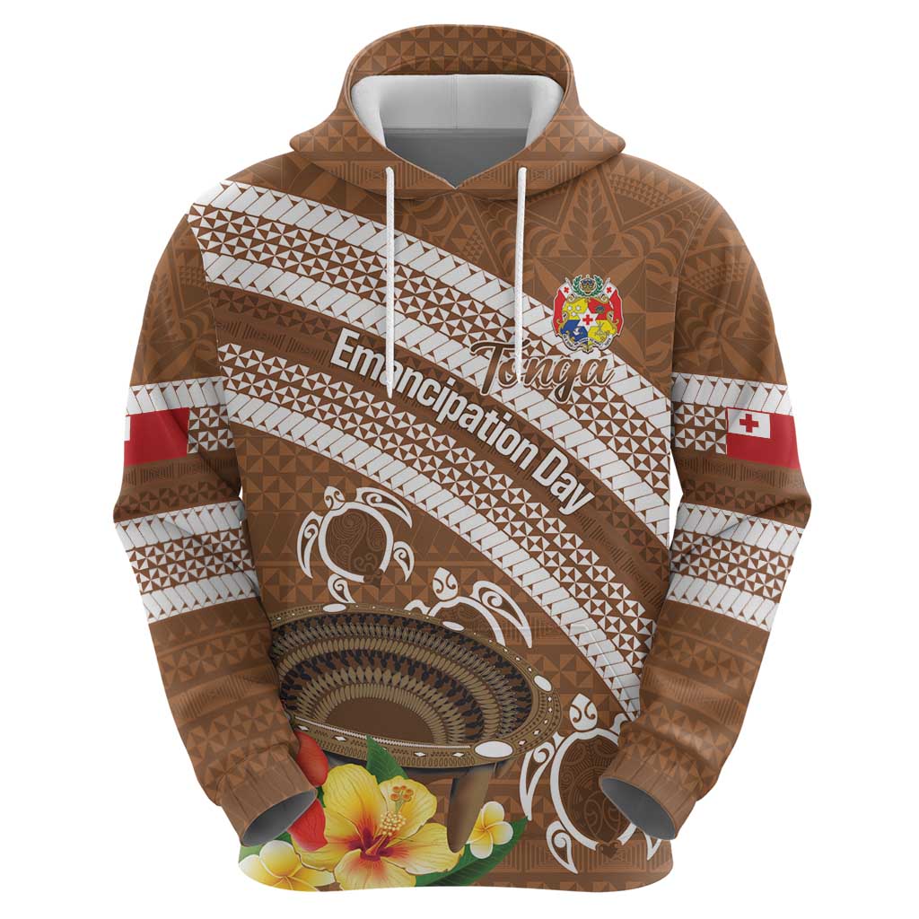 Kingdom Of Tonga Emancipation Day Hoodie Tongan Ngatu With Kumete Brown LT14 - Polynesian Pride