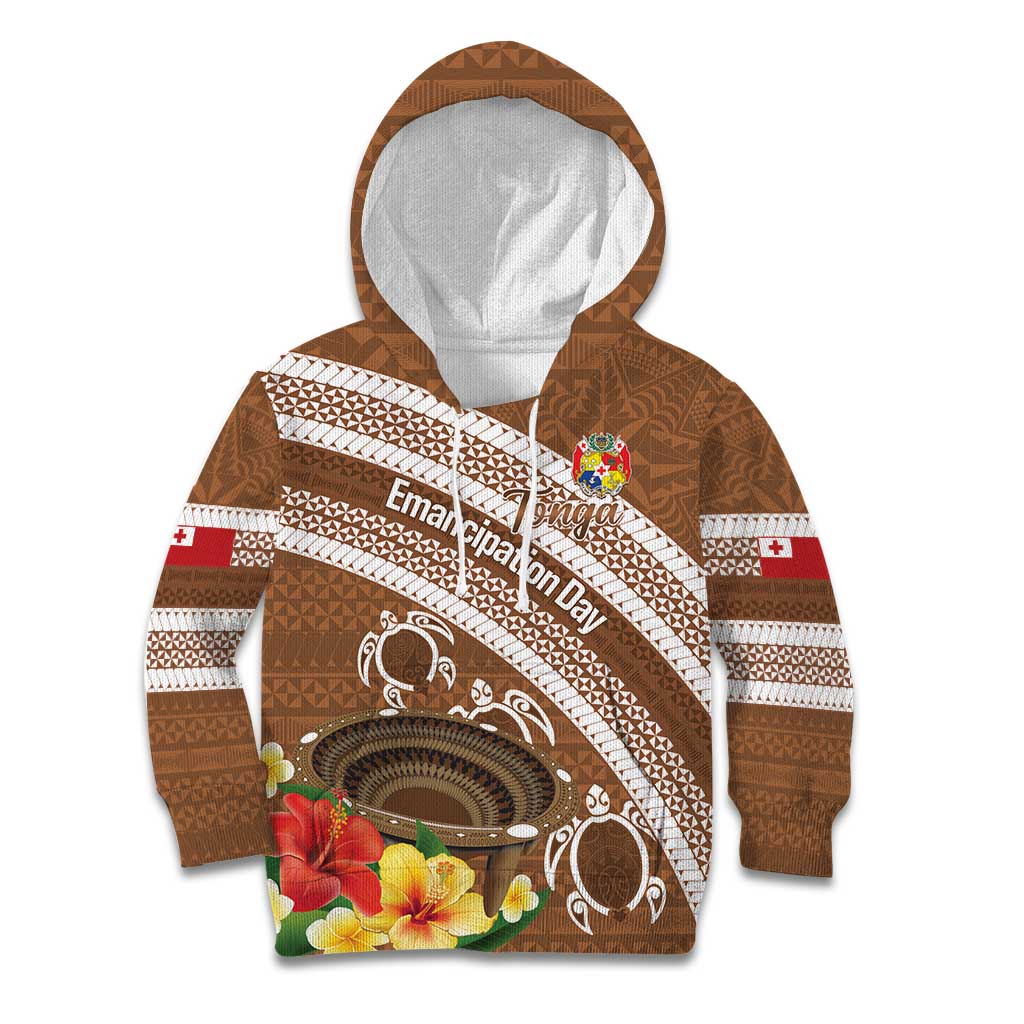 Kingdom Of Tonga Emancipation Day Kid Hoodie Tongan Ngatu With Kumete Brown LT14 Hoodie Brown - Polynesian Pride