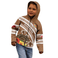 Kingdom Of Tonga Emancipation Day Kid Hoodie Tongan Ngatu With Kumete Brown LT14 - Polynesian Pride