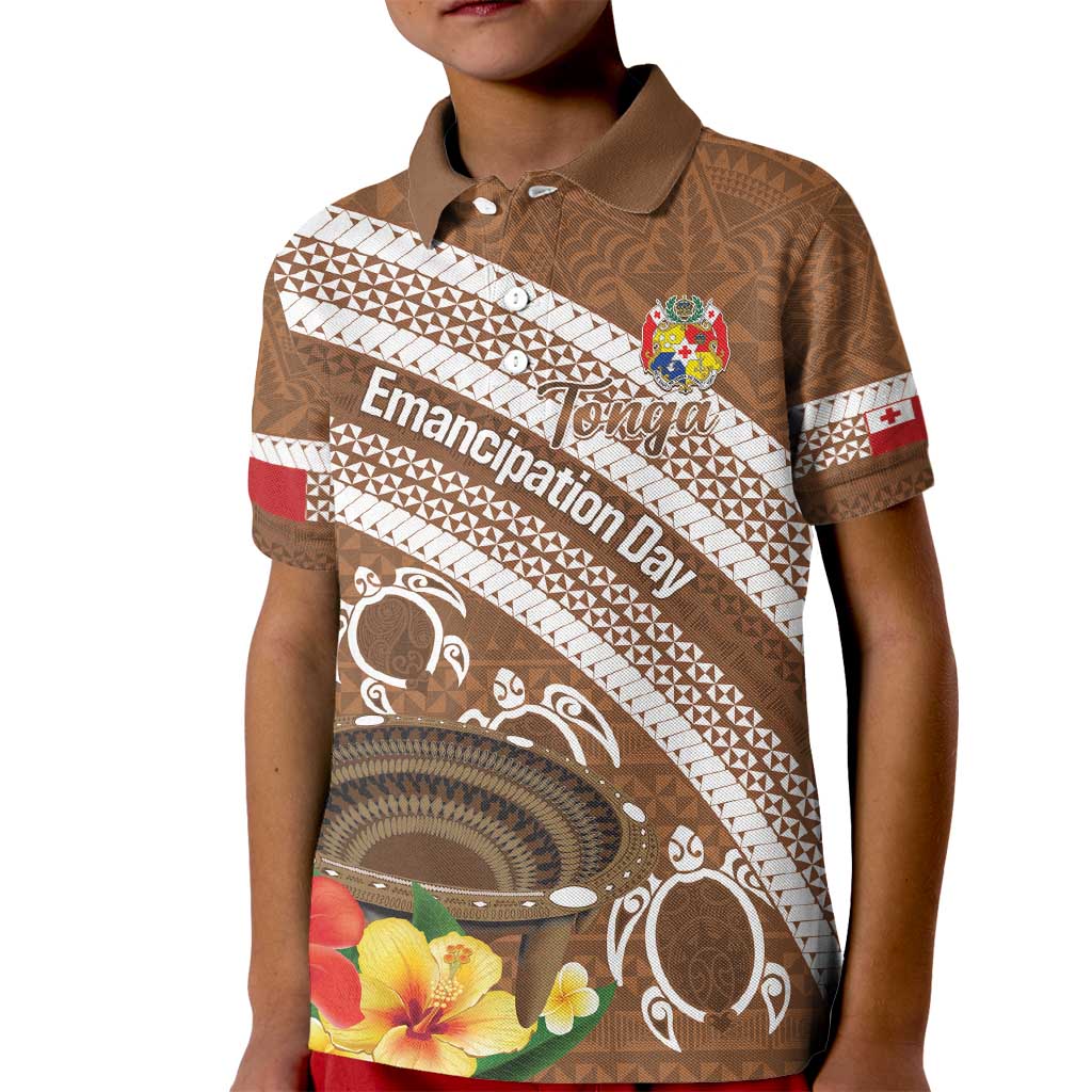 Kingdom Of Tonga Emancipation Day Kid Polo Shirt Tongan Ngatu With Kumete Brown LT14 Kid Brown - Polynesian Pride