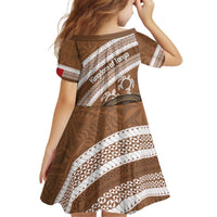 Kingdom Of Tonga Emancipation Day Kid Short Sleeve Dress Tongan Ngatu With Kumete Brown LT14 - Polynesian Pride