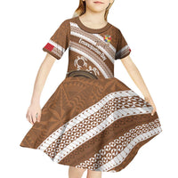 Kingdom Of Tonga Emancipation Day Kid Short Sleeve Dress Tongan Ngatu With Kumete Brown LT14 - Polynesian Pride