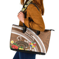 Kingdom Of Tonga Emancipation Day Leather Tote Bag Tongan Ngatu With Kumete Brown LT14 Brown - Polynesian Pride