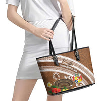 Kingdom Of Tonga Emancipation Day Leather Tote Bag Tongan Ngatu With Kumete Brown LT14 - Polynesian Pride