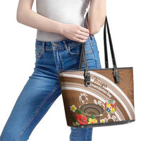 Kingdom Of Tonga Emancipation Day Leather Tote Bag Tongan Ngatu With Kumete Brown LT14 - Polynesian Pride