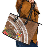 Kingdom Of Tonga Emancipation Day Leather Tote Bag Tongan Ngatu With Kumete Brown LT14 - Polynesian Pride