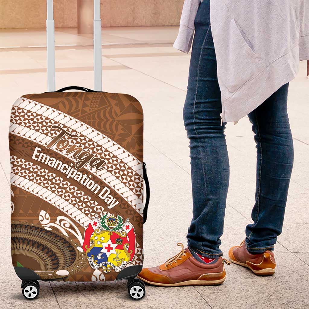 Kingdom Of Tonga Emancipation Day Luggage Cover Tongan Ngatu With Kumete Brown LT14 Brown - Polynesian Pride