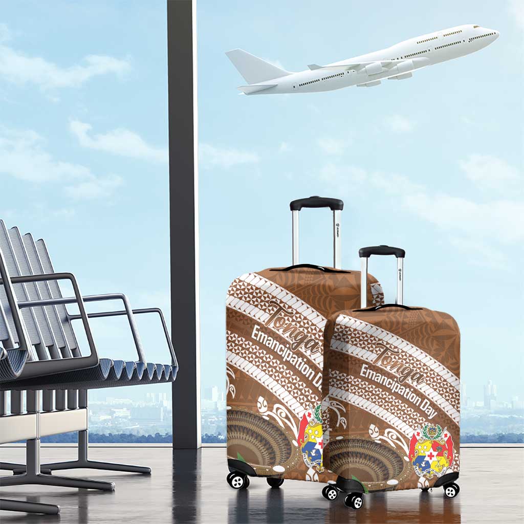Kingdom Of Tonga Emancipation Day Luggage Cover Tongan Ngatu With Kumete Brown LT14 - Polynesian Pride