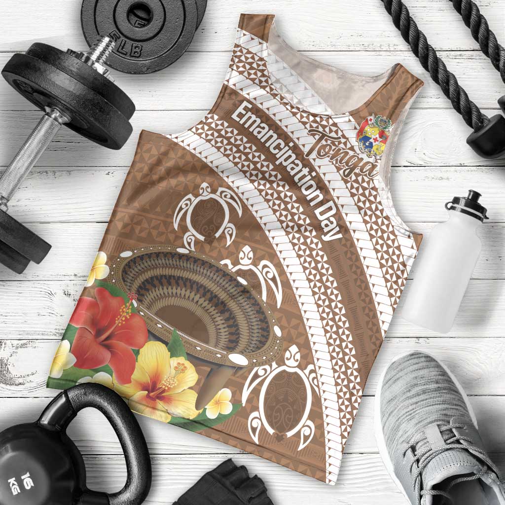 Kingdom Of Tonga Emancipation Day Men Tank Top Tongan Ngatu With Kumete Brown LT14 - Polynesian Pride