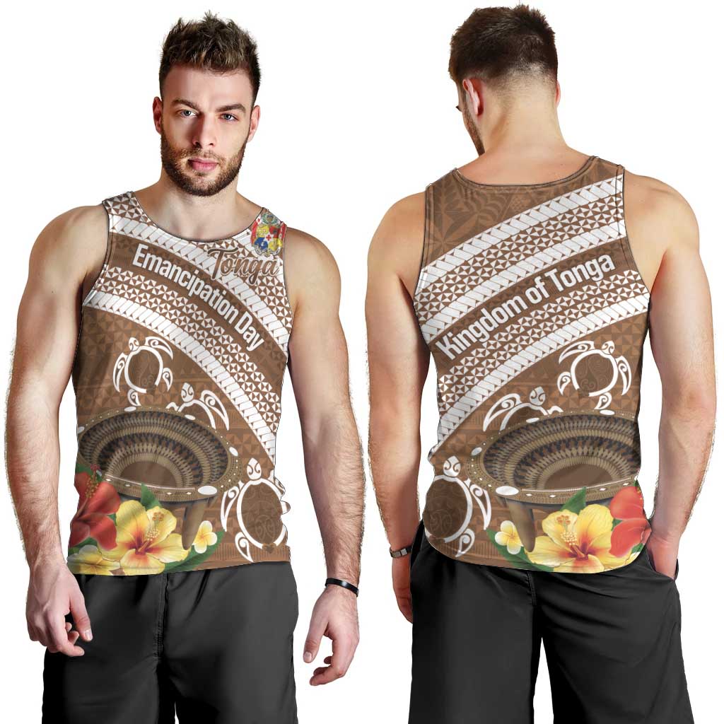 Kingdom Of Tonga Emancipation Day Men Tank Top Tongan Ngatu With Kumete Brown LT14 - Polynesian Pride