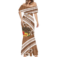 Kingdom Of Tonga Emancipation Day Mermaid Dress Tongan Ngatu With Kumete Brown LT14 - Polynesian Pride