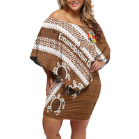 Kingdom Of Tonga Emancipation Day Off Shoulder Short Dress Tongan Ngatu With Kumete Brown LT14 Women Brown - Polynesian Pride