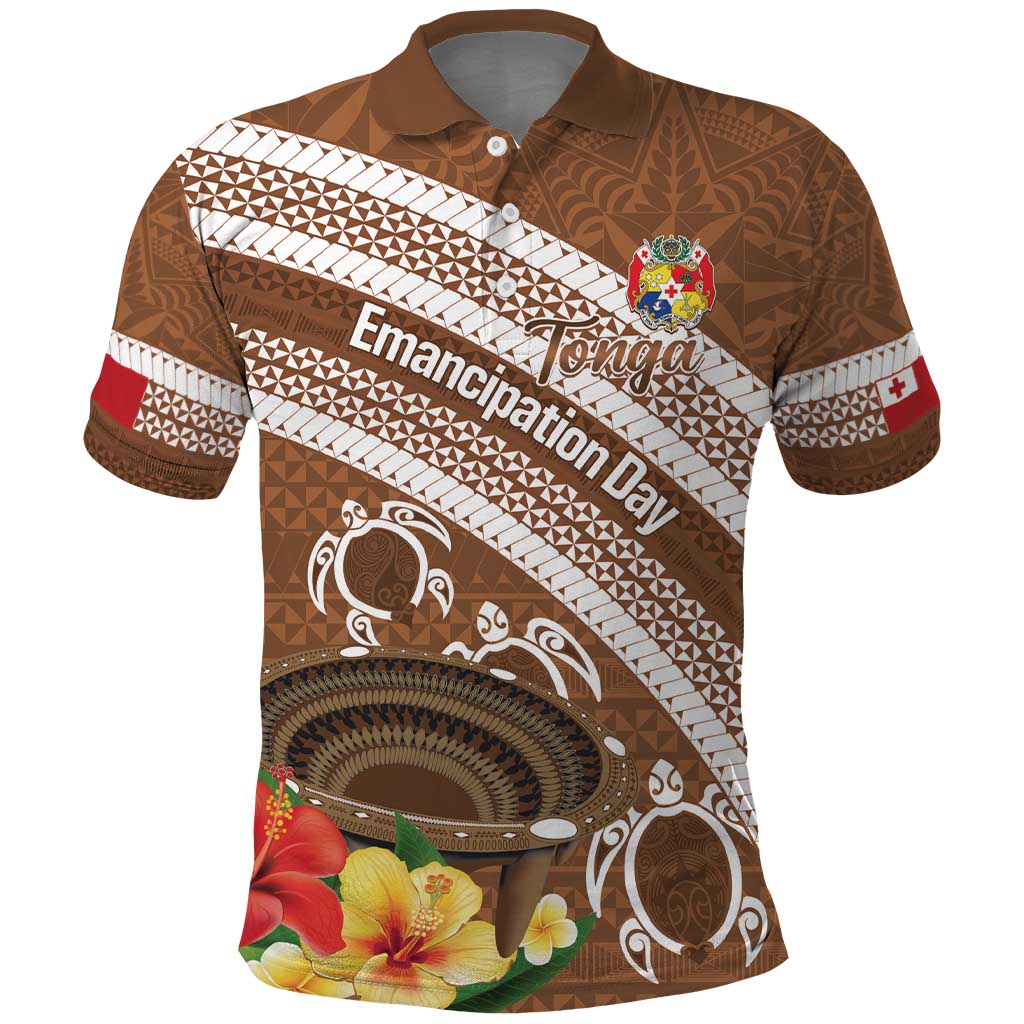 Kingdom Of Tonga Emancipation Day Polo Shirt Tongan Ngatu With Kumete Brown LT14 Brown - Polynesian Pride