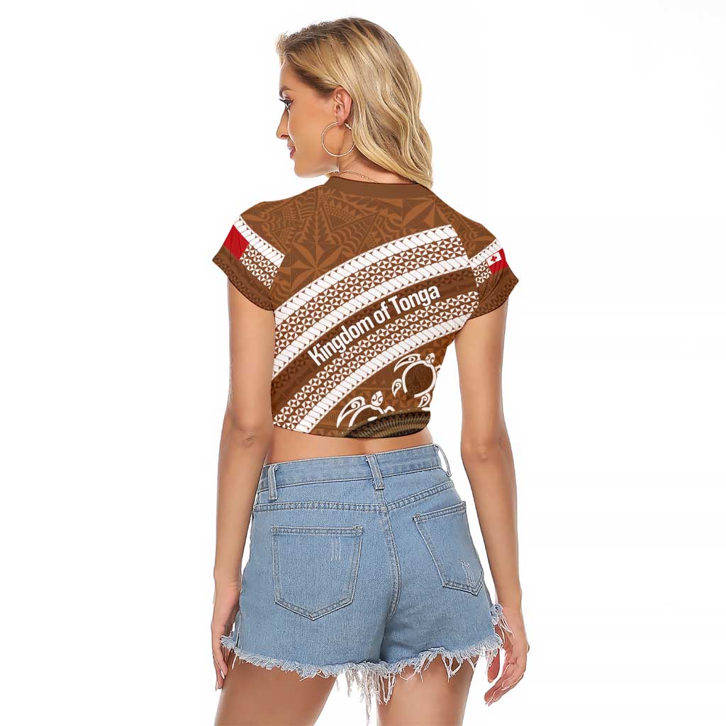 Kingdom Of Tonga Emancipation Day Raglan Cropped T Shirt Tongan Ngatu With Kumete Brown LT14 - Polynesian Pride