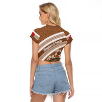 Kingdom Of Tonga Emancipation Day Raglan Cropped T Shirt Tongan Ngatu With Kumete Brown LT14 - Polynesian Pride